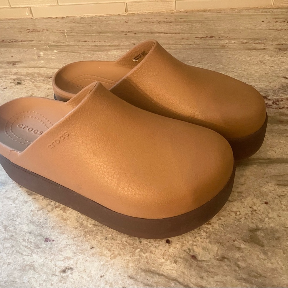 CROCS Tan and Brown Mules